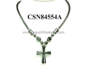 Hematite Cross Pendant Beads Stone Chain Choker Fashion Women Necklace